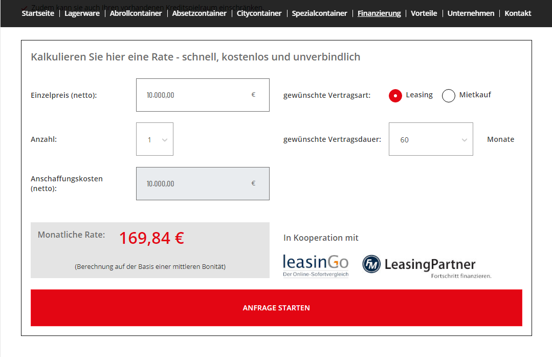 Online-Vergleich für Leasing- und Mietkauf-Angebote für Kunden der Monza Deutschland GmbH